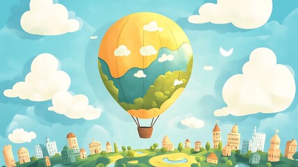 Hot air balloon earth illustration