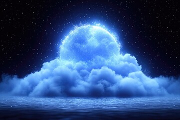 Celestial moon shining above a cloud formation.