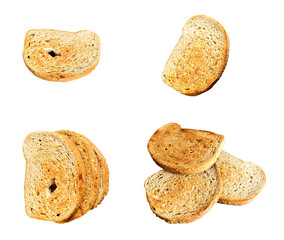 Toasted bread slices displayed at various angles on transparent background
