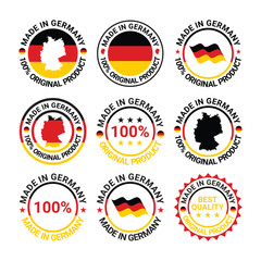 set of made in germany stamp circle logo vector design with map and flag element	