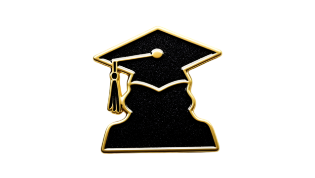 Graduation cap golden outline on Transparent Background