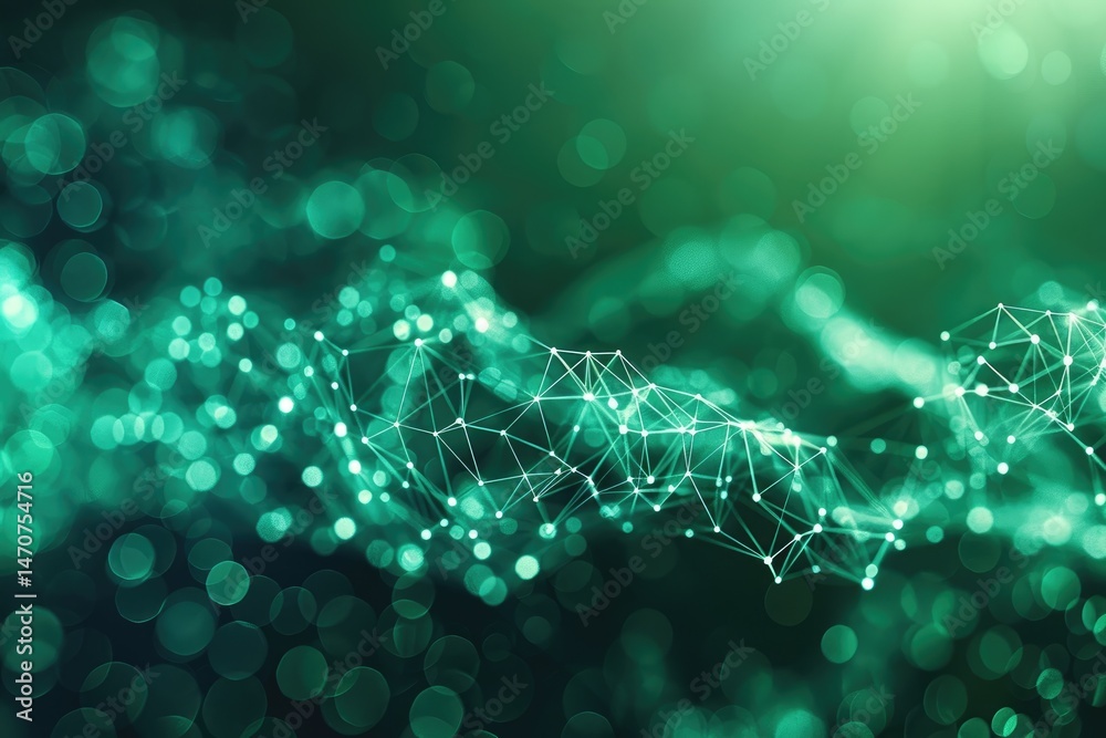 Poster abstract design with interconnected points and glowing shapes.