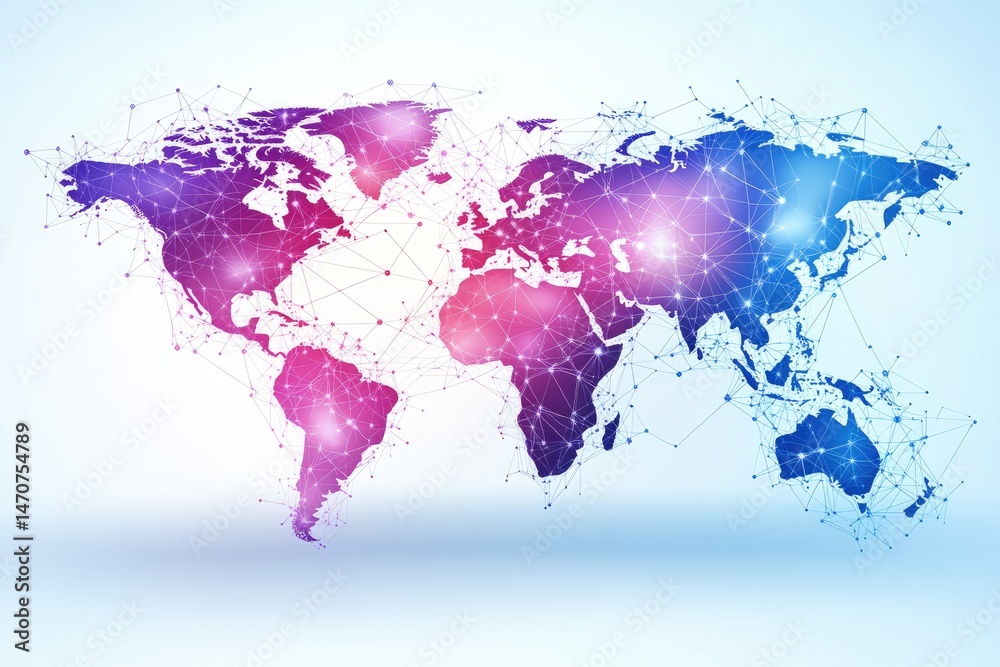 Poster global network map with vibrant color gradient.