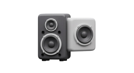Fototapeta premium A pair of speakers one gray with two drivers and one white with a single driver on white background
