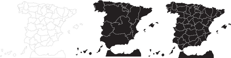 Fototapeta premium Spain country political blank vector map black silhouette flat isolated detailed illustration graphic design