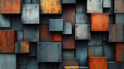 Abstract Rusty Metal Cubes Texture Background