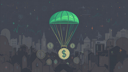 Financial crisis parachute money bailout icon