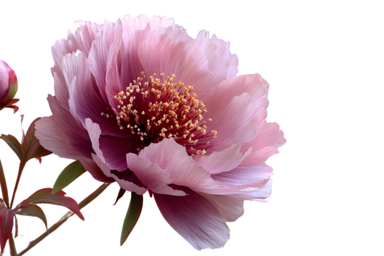 Closeup of a Pink Flower Blossom with Bud on Black Background