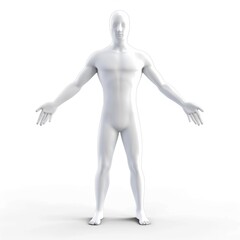 Full-body model, rendered in white, showcasing human anatomy.