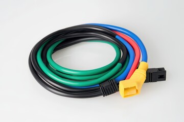 Multicolored coiled cable with connectors