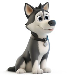 Smiling husky puppy character, cartoon style, isolated on white.