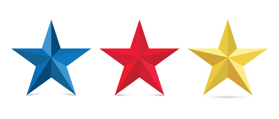 Obraz premium Star 3d illustration in red, blue, gold on an isolated white background.