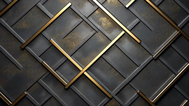 Luxurious geometric pattern and textured wall design with gold accents in dark elegance.