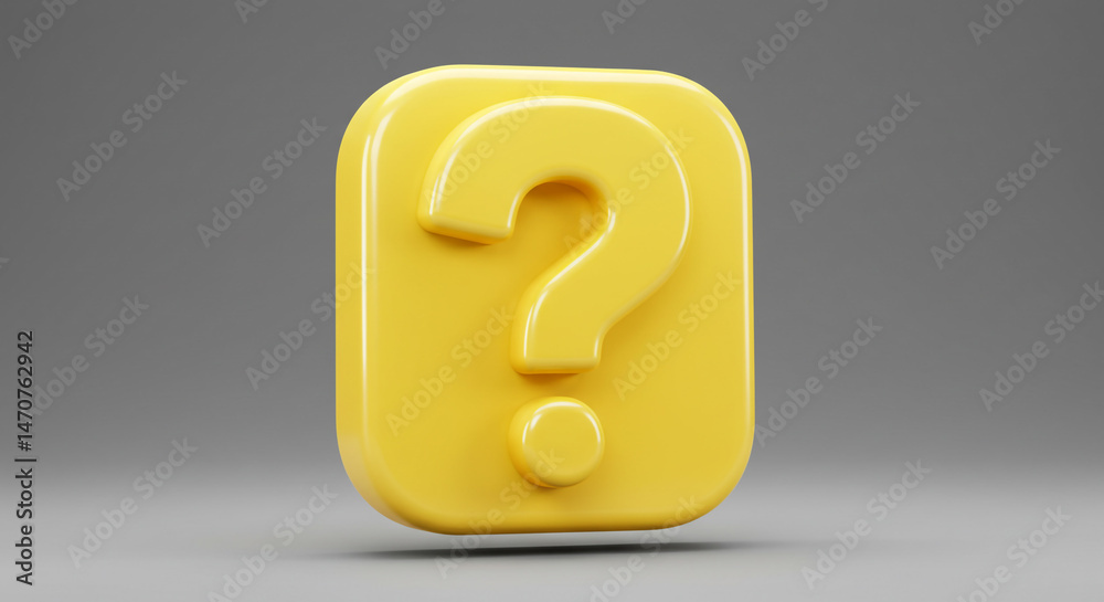 Poster A yellow question mark block with rounded edges against a gray background in a studio setting