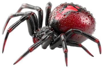 Closeup of a wet red and black spider detailed 3d rendering arachnid