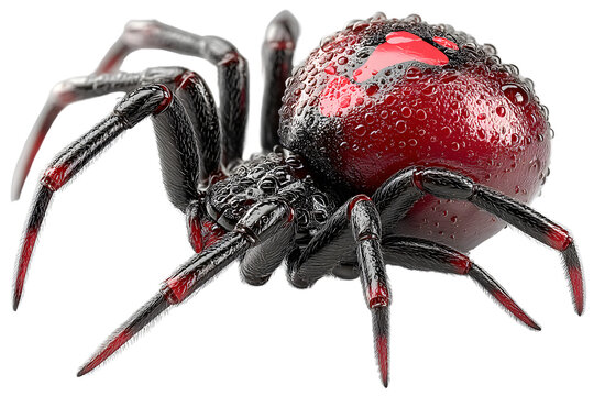 Closeup of a wet red and black spider detailed 3d rendering arachnid