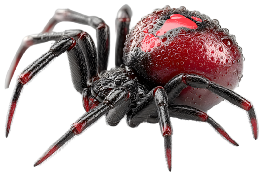 Closeup of a wet red and black spider detailed 3d rendering arachnid