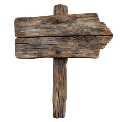 Rustic wooden sign board standing tall, offering direction in a natural setting on a transparent background, rustic wooden sign board isolated on transparent background or transparent backgroud
