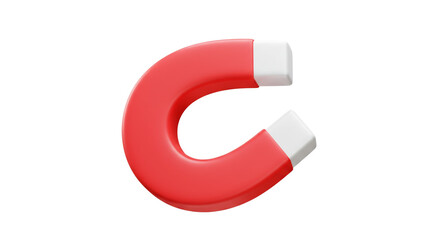 A simple image of a red horseshoe magnet with white ends isolated on a white background in a studio shot