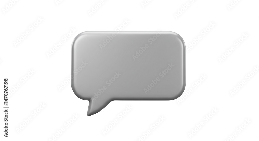 Poster a single gray speech bubble with a rounded rectangular shape on a plain white background in a studio