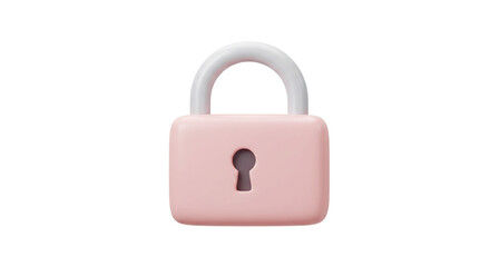 A pastel pink padlock with a white shackle on a white background in a minimalist style image