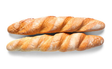 Fresh baguettes on white background