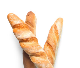 Fresh baguettes on white background