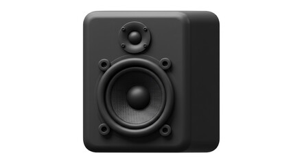 Fototapeta premium A close up of a single black studio monitor speaker on a white background with rounded corners