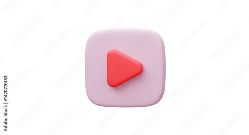 Poster isolated render of a pink rounded square with a red play button on a white background studio shot