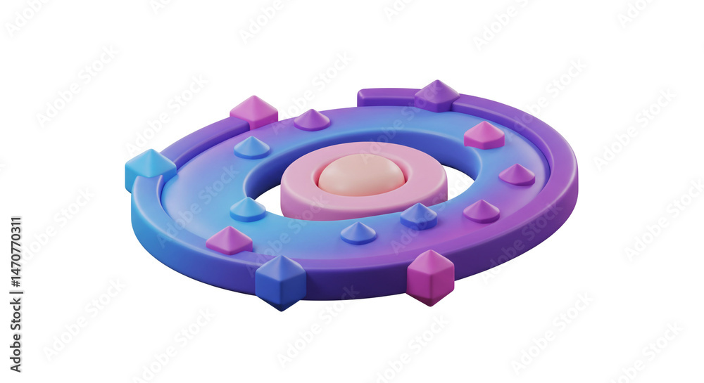 Poster A rendered image of a circular platform with a raised center and geometric shapes around the edge