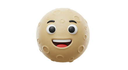 Obraz premium Close up of a beige moon like cartoon character with a happy expression on a white background