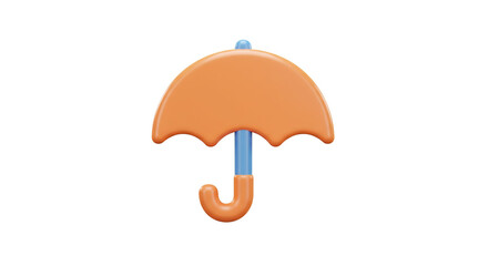 Isolated cartoon umbrella with orange canopy and blue handle on a plain white background
