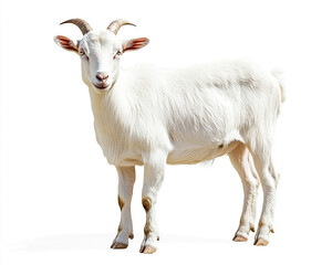 Obraz premium Isolated white goat standing alertly, a domestic animal on a bright background