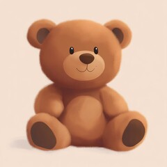 Cute fluffy brown teddy bear sitting with a friendly smile on a light background
