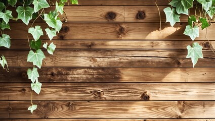 Fototapeta premium Ivy and brown wood floor frame 