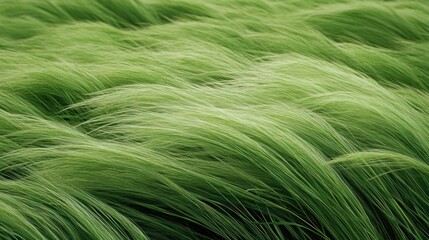 Green blades of grass blowing in the wind forming beautiful waves