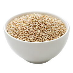 Fresh sesame seeds in a transparent bowl on a clean transparent background showcasing their natural texture and color, Sesame seeds in transparent bowl isolated on transparent background