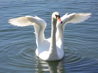 Obraz premium White Swan Swimming in Clear Water – Graceful Wildlife Scene