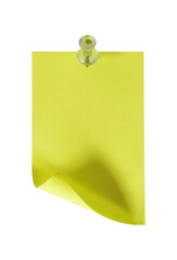green note paper with push pin isolated on white