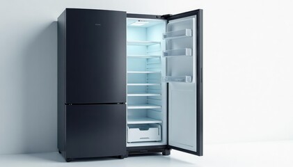 Sleek, modern refrigerator showcasing superior cooling technology Energy efficient, quiet operation , food preservation, minimalist, food