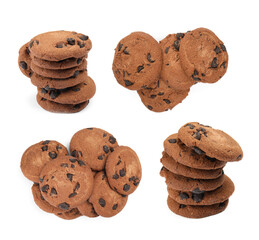 Yummy chocolate chip cookies isolated on white, collage
