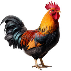 Fototapeta premium Vibrant rooster illustration with detailed plumage and strong posture in full display