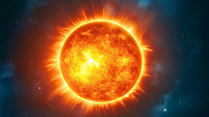 A professional cinematic view of the sun at zenith with radiant flares over a pure light blue background, ideal for editorial usage