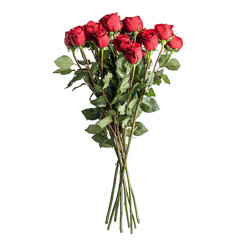 Beautiful bouquet of red roses isolated on a transparent background enhancing elegance and charm, bouquet of red roses, file of isolated object on transparent background