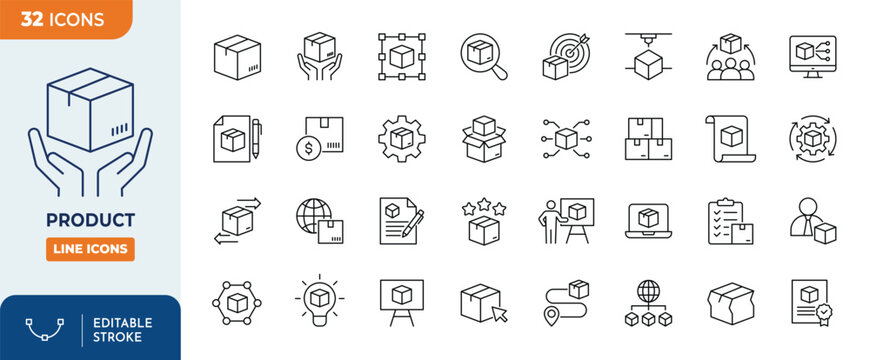 Product line editable icon set. Linear icon collection. Editable stroke. Vector illustration