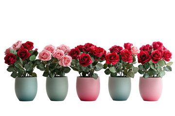 Realistic Red Rose Planters in Gradient Pastel Shades on Transparent Background