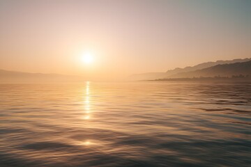 Obraz premium Calm Sea of Galilee at Sunrise, Israel Holy Land, Golden Light Reflection, Mountains