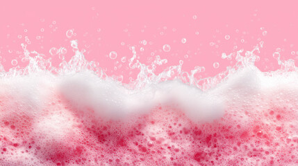 Obraz premium Pink soap foam with bubbles and splash on pastel background 