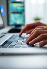 close up of a person typing on a laptop