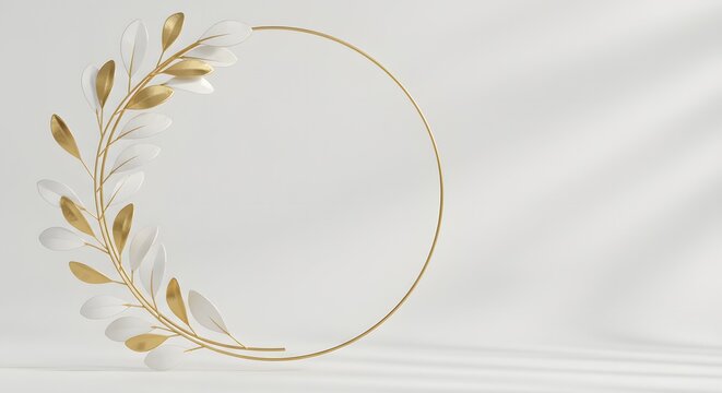 Elegant botanical frame with gold and ivory leaves creating a minimalist, sophisticated aesthetic for design layouts and celebratory announcements